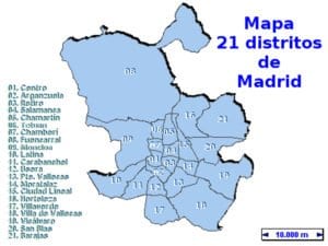 Mapa de los 21 distritos de Madrid | Fuente Gerencia Municipal de Urbanismo del Ayuntamiento de Madrid