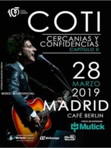 Coti Sorokin en concierto | Capítulo II de 'Cercanías y Confidencias' | 28/03/2019 | Café Berlín | Madrid | Cartel