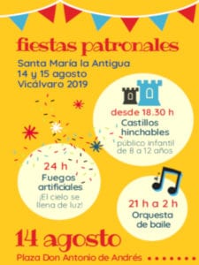 Fiestas Patronales de Vicálvaro 2019 | Santa María la Antigua | 14 y 15/08/2019 | Vicálvaro | Madrid | Cartel programa 14 de agosto