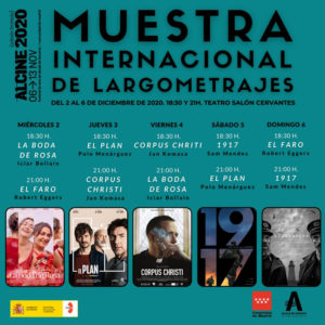 ALCINE 2020 | Muestra Internacional de Largometrajes | 02-06/12/2020 | Teatro Salón Cervantes | Alcalá de Henares | Cartel programación